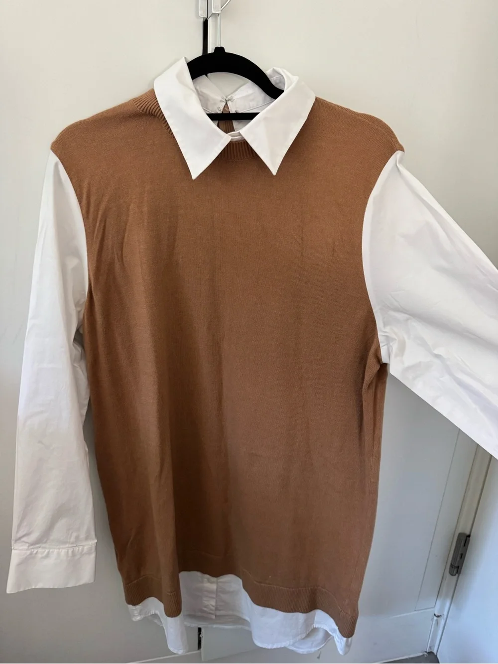 STAUD Brown Knit mini dress with white button down detail - Picture 2 of 4